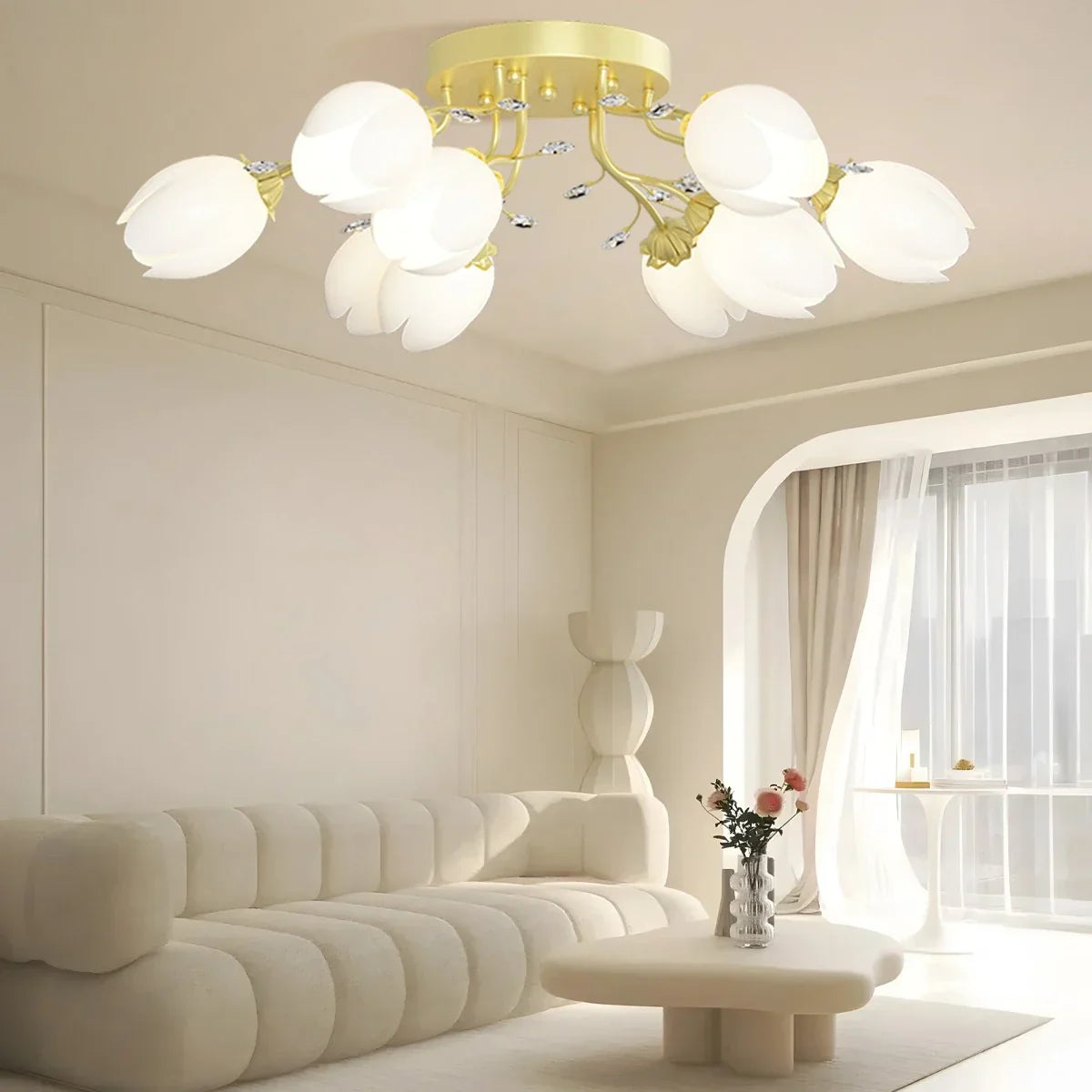 flairel French Pastoral Flower Ceiling Chandelier