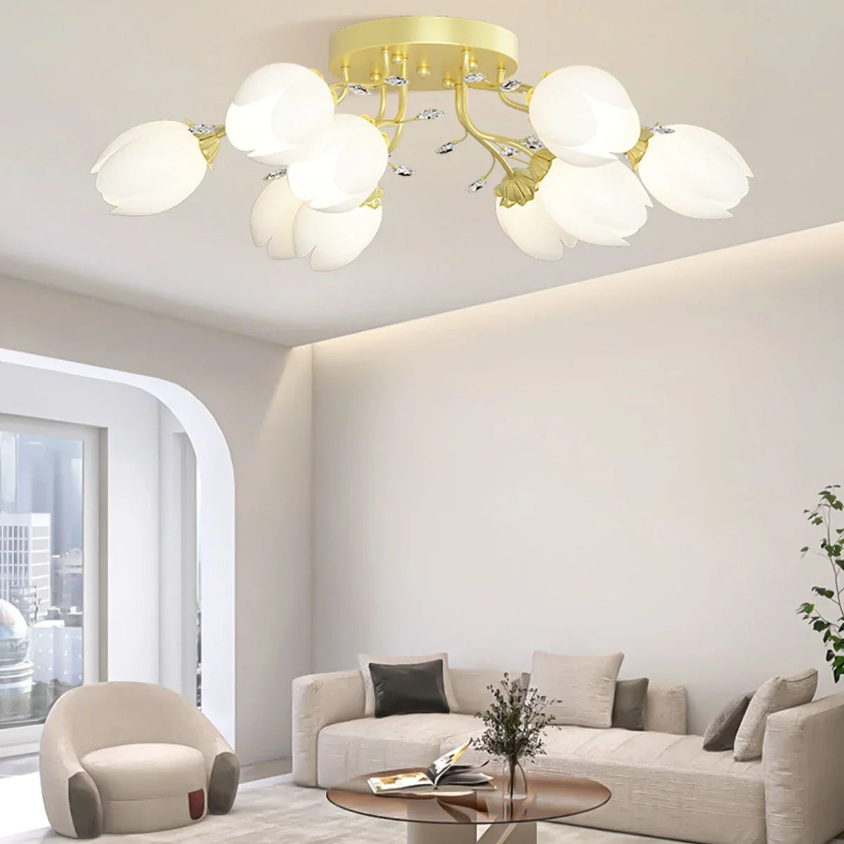 flairel French Pastoral Flower Ceiling Chandelier