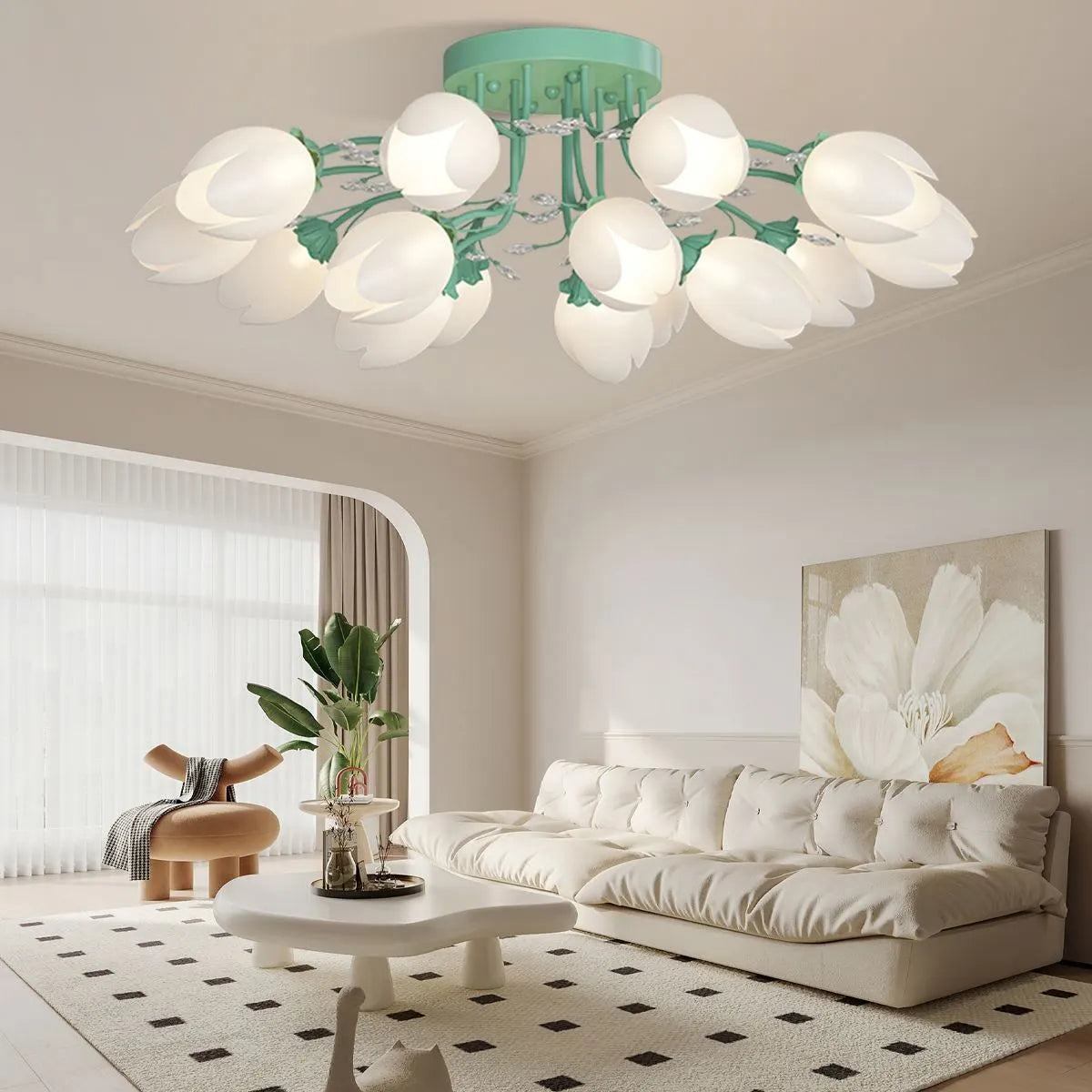 flairel French Pastoral Flower Ceiling Chandelier