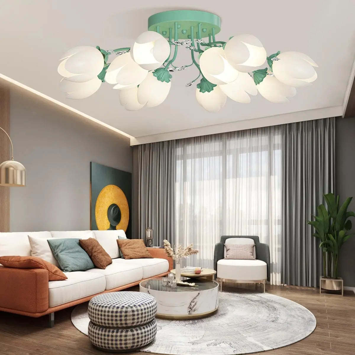 flairel French Pastoral Flower Ceiling Chandelier