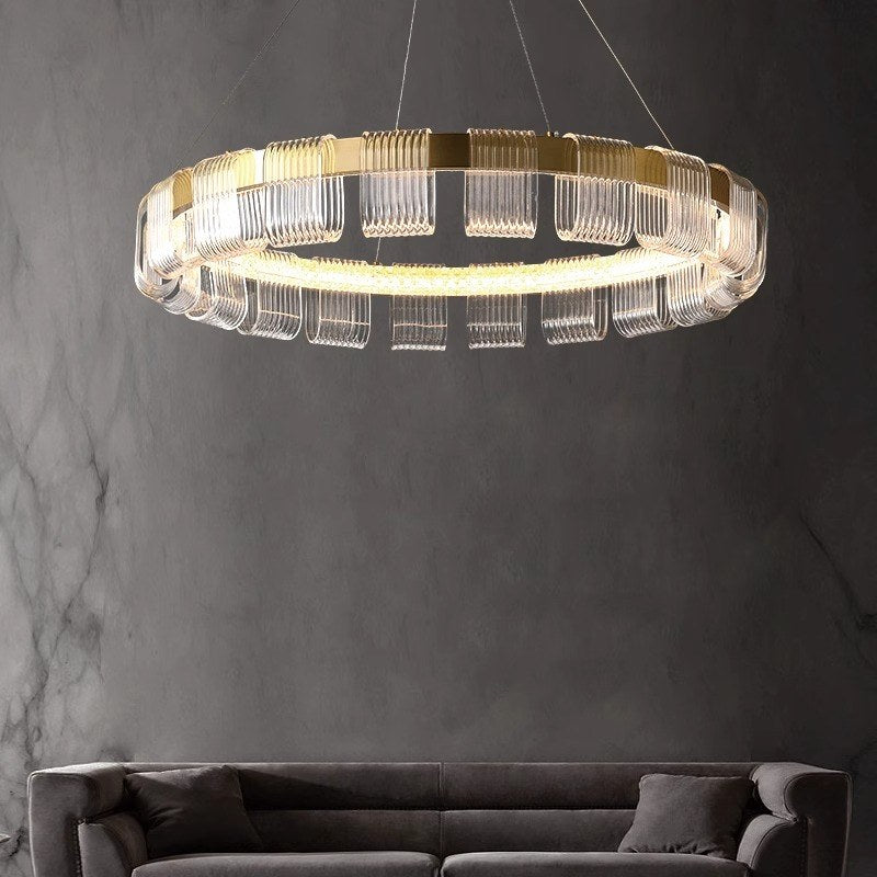 flairel Gold Circular Led Chandelier for Living Room