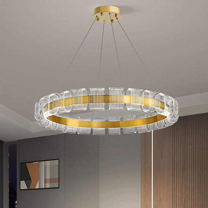 flairel Gold Circular Led Chandelier for Living Room