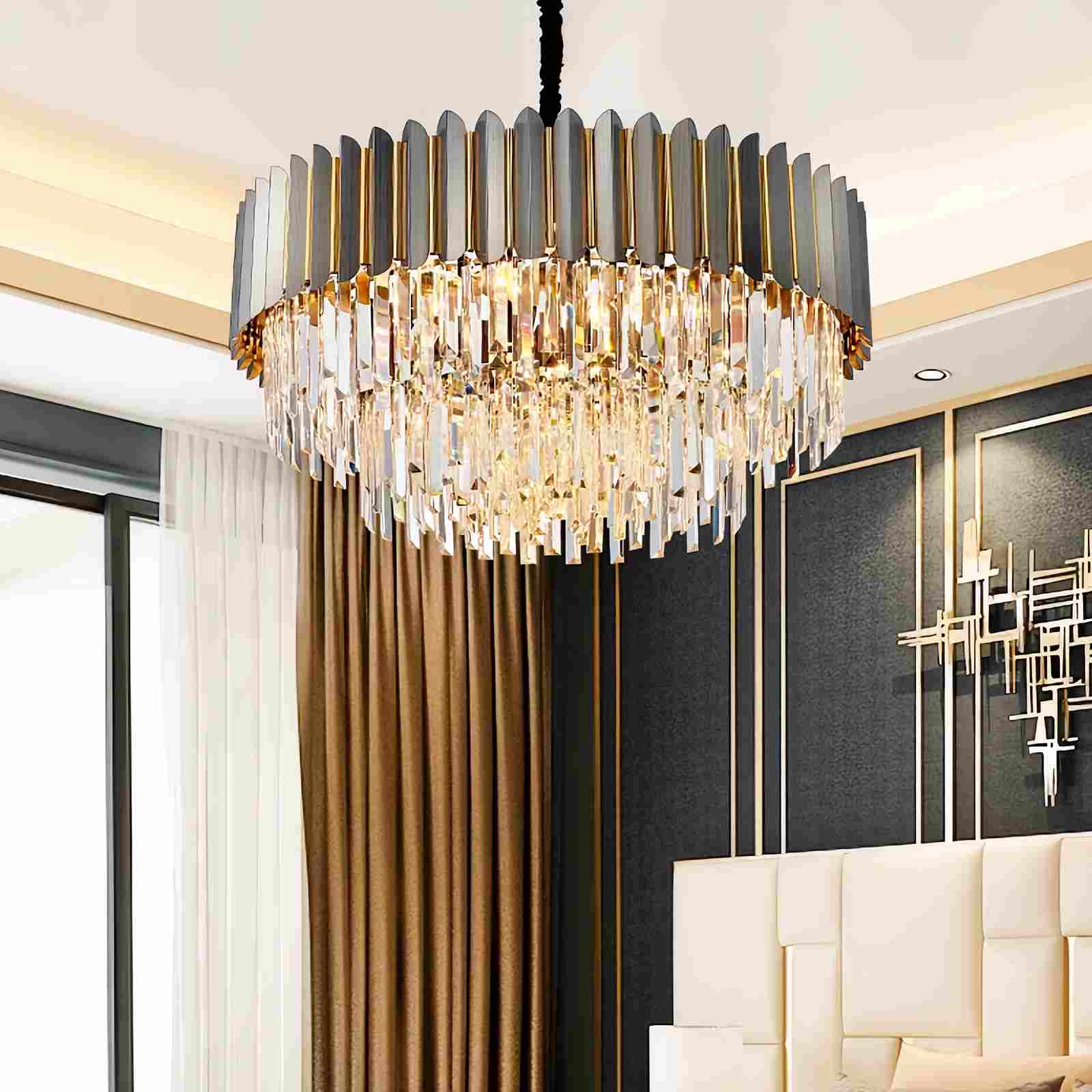 flairel Modern Black Gold Luxury Crystal Chandelier