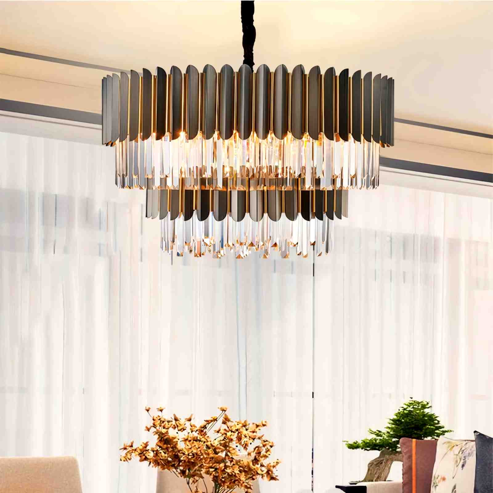 flairel Modern Black Gold Luxury Crystal Chandelier