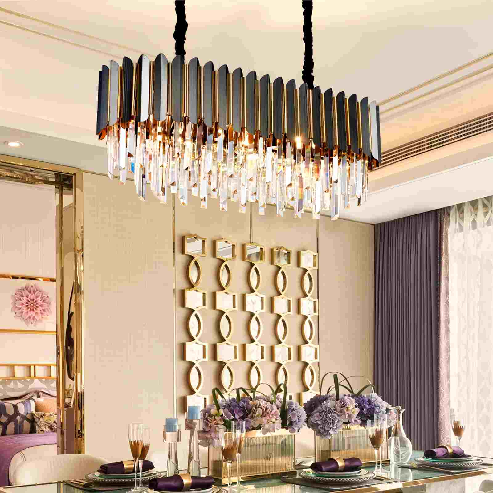 flairel Modern Black Gold Luxury Crystal Chandelier