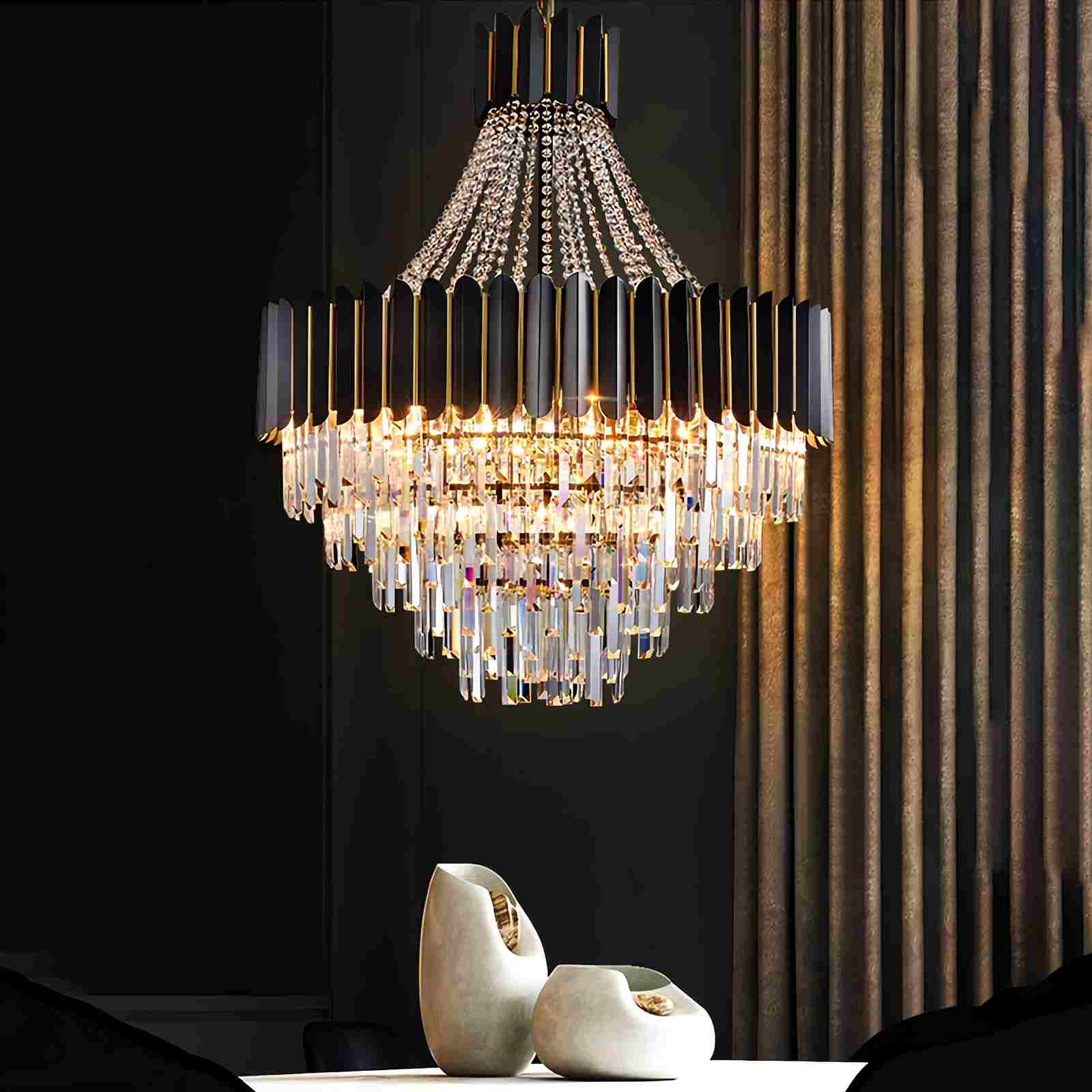 flairel Modern Black Gold Luxury Crystal Chandelier