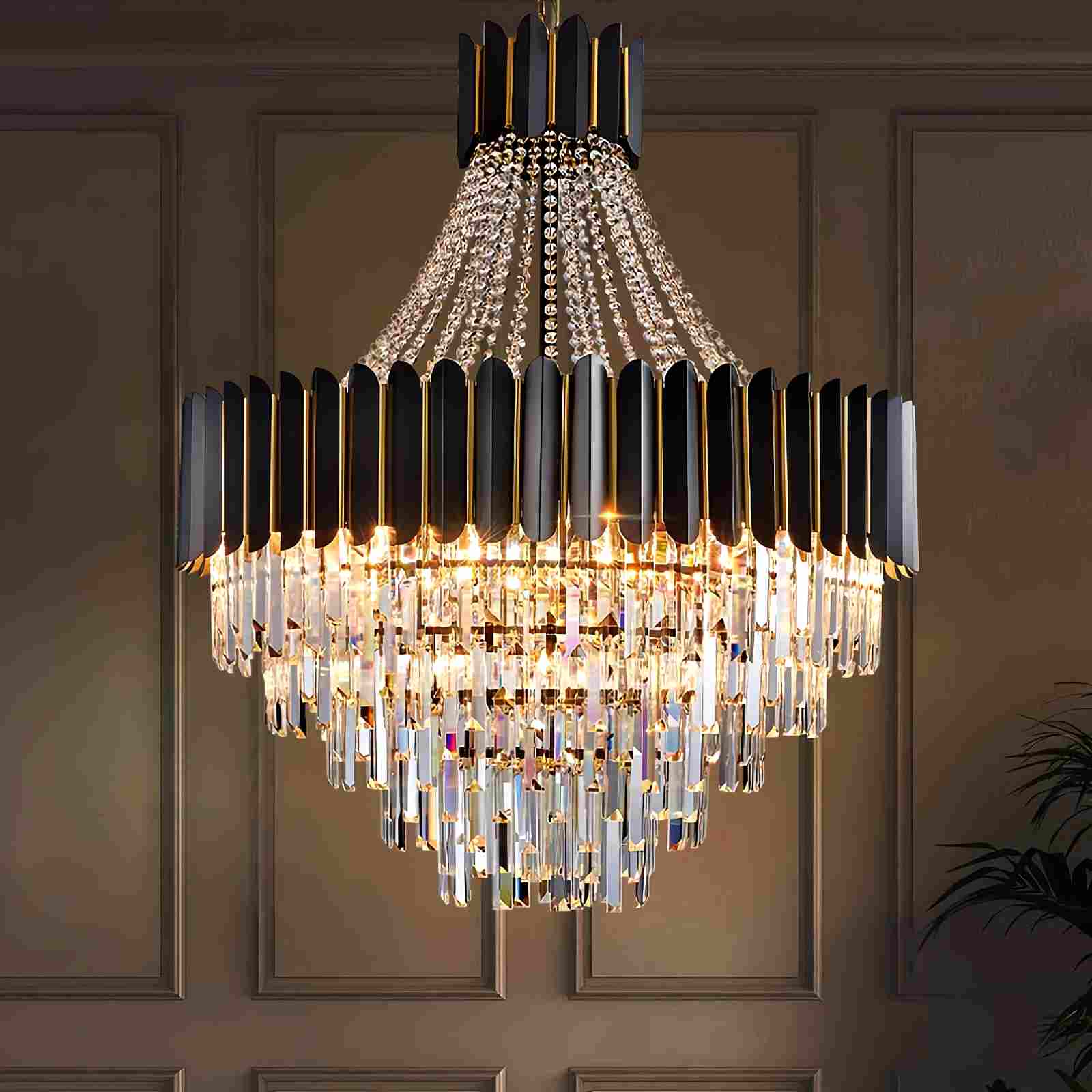 flairel Modern Black Gold Luxury Crystal Chandelier