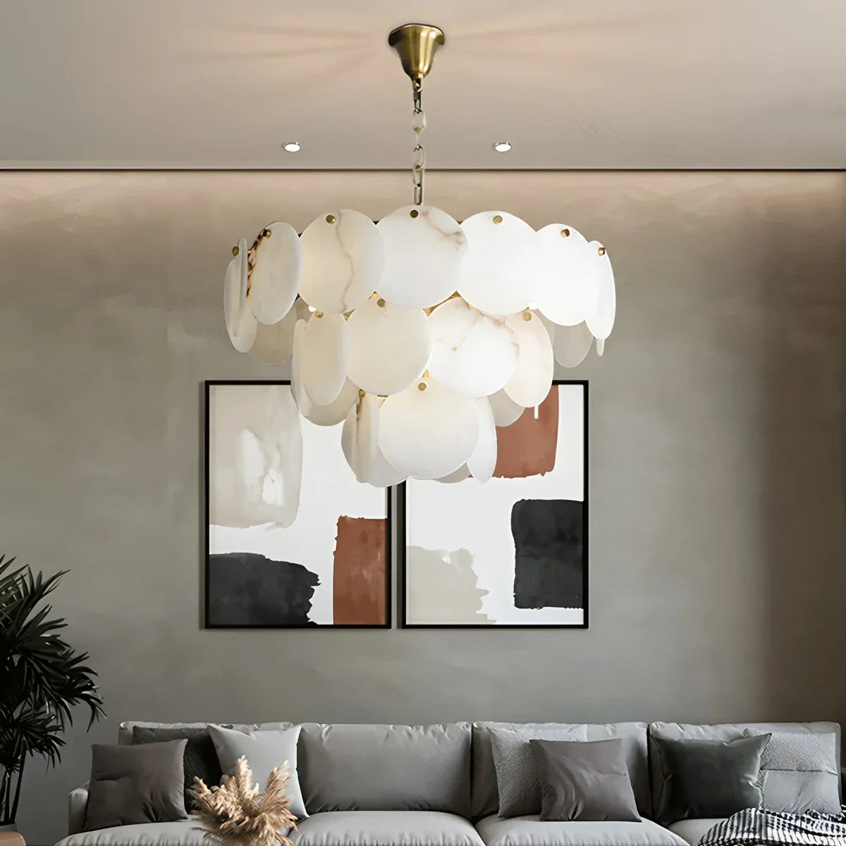 flairel Modern Round Shell Spanish Alabaster Chandelier