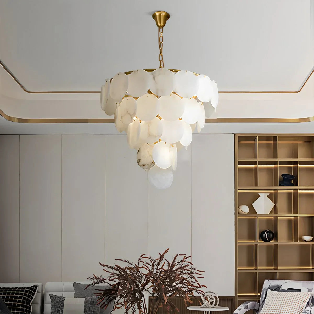 flairel Modern Round Shell Spanish Alabaster Chandelier
