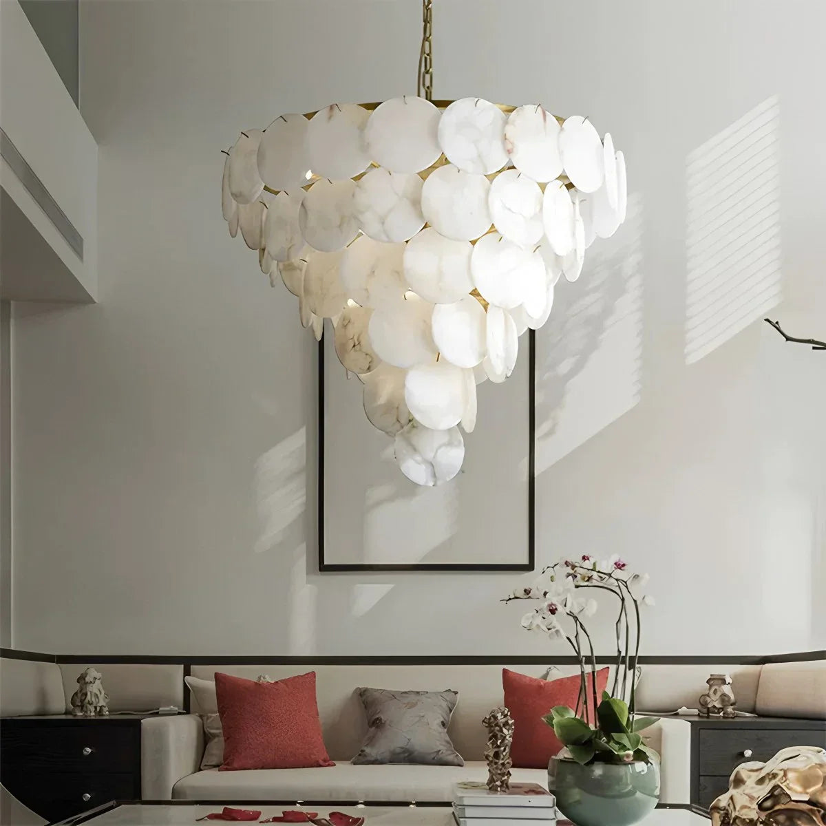 flairel Modern Round Shell Spanish Alabaster Chandelier