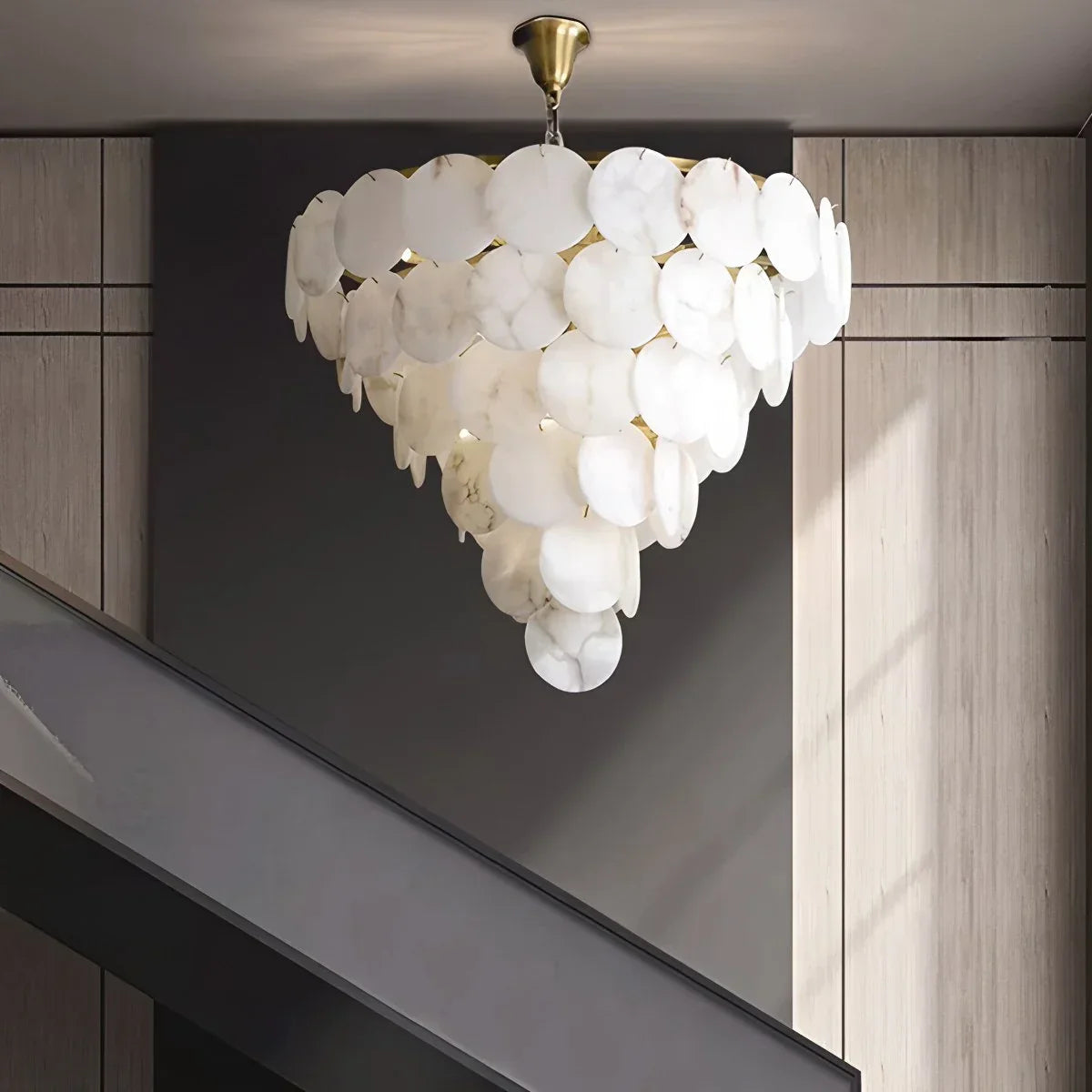 flairel Modern Round Shell Spanish Alabaster Chandelier