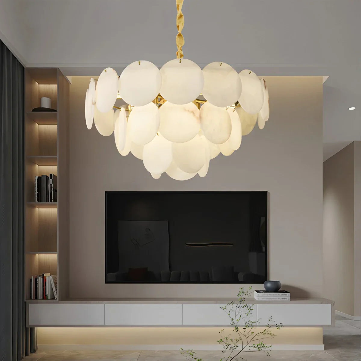 flairel Modern Round Shell Spanish Alabaster Chandelier