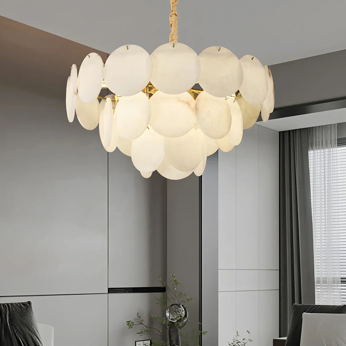 flairel Modern Round Shell Spanish Alabaster Chandelier
