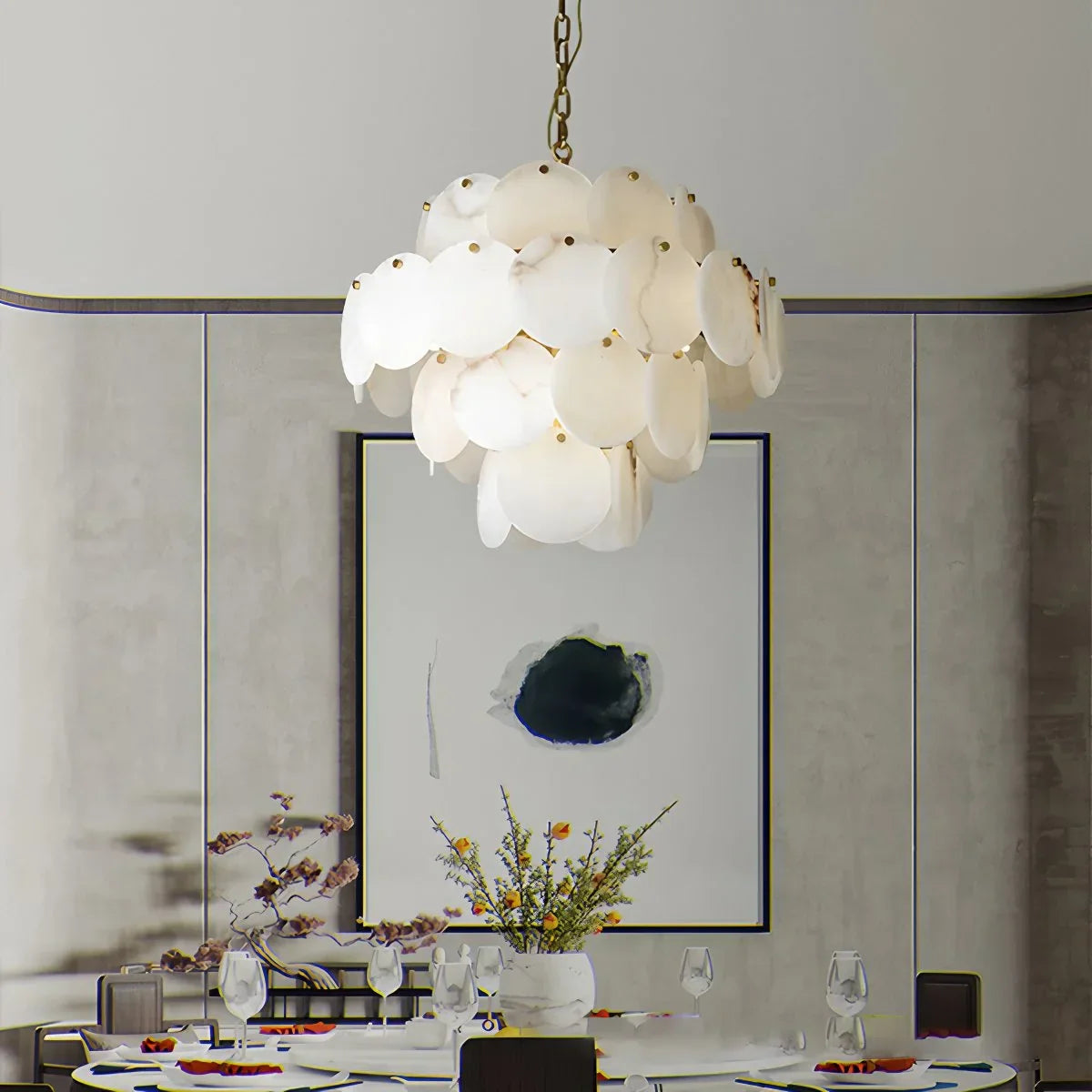 flairel Modern Round Shell Spanish Alabaster Chandelier