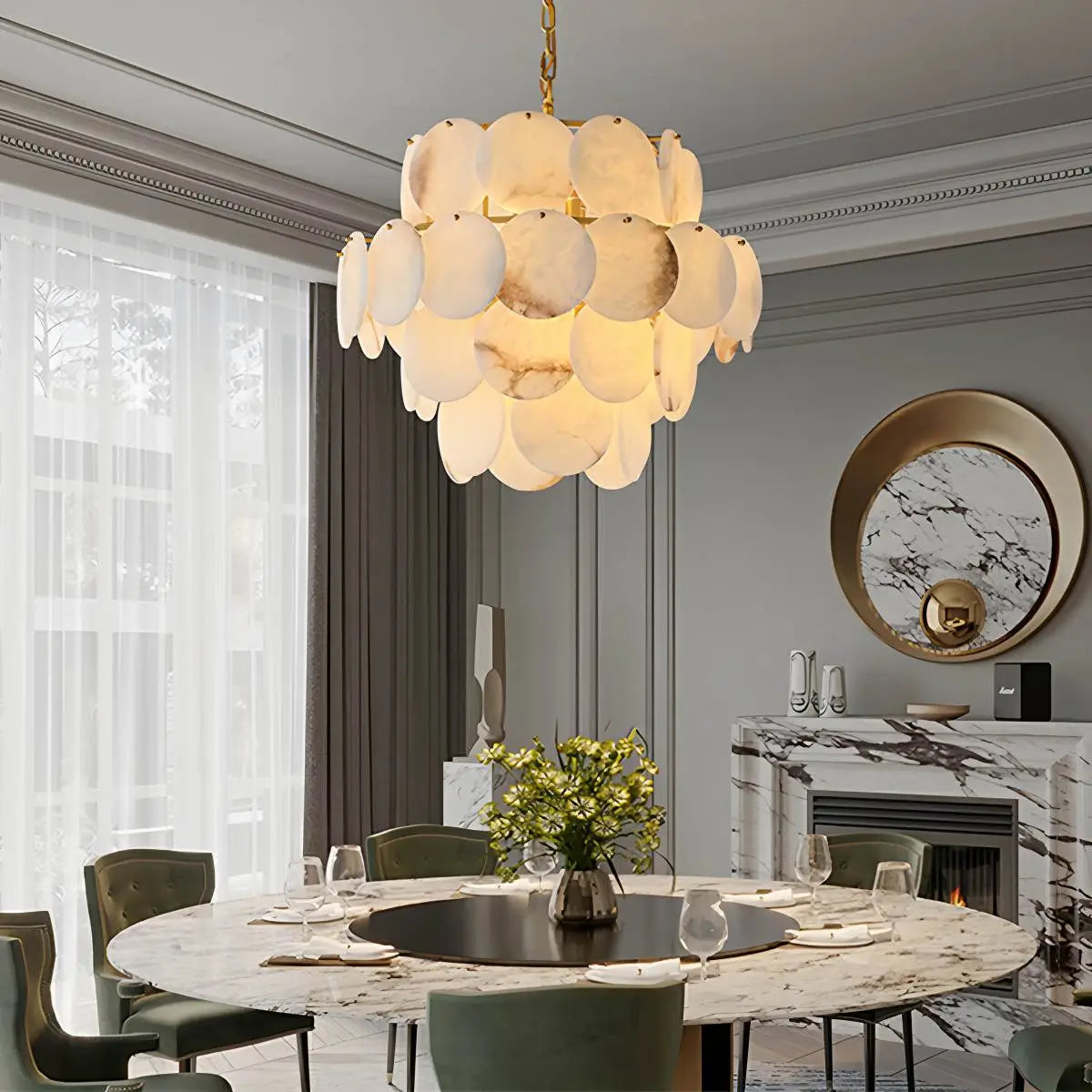 flairel Modern Round Shell Spanish Alabaster Chandelier