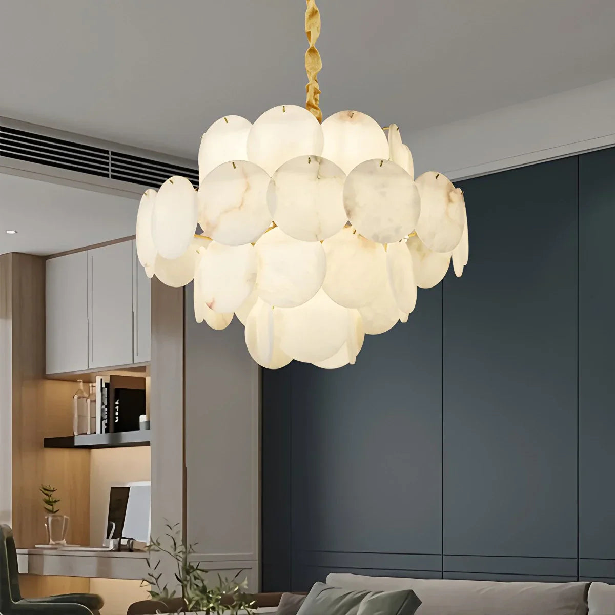 flairel Modern Round Shell Spanish Alabaster Chandelier