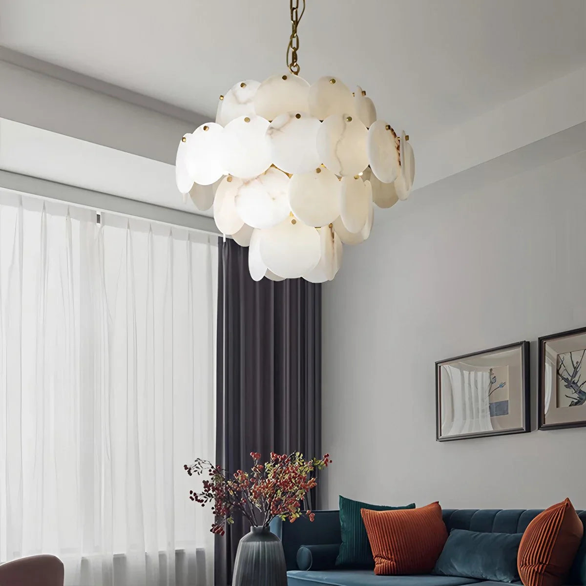 flairel Modern Round Shell Spanish Alabaster Chandelier