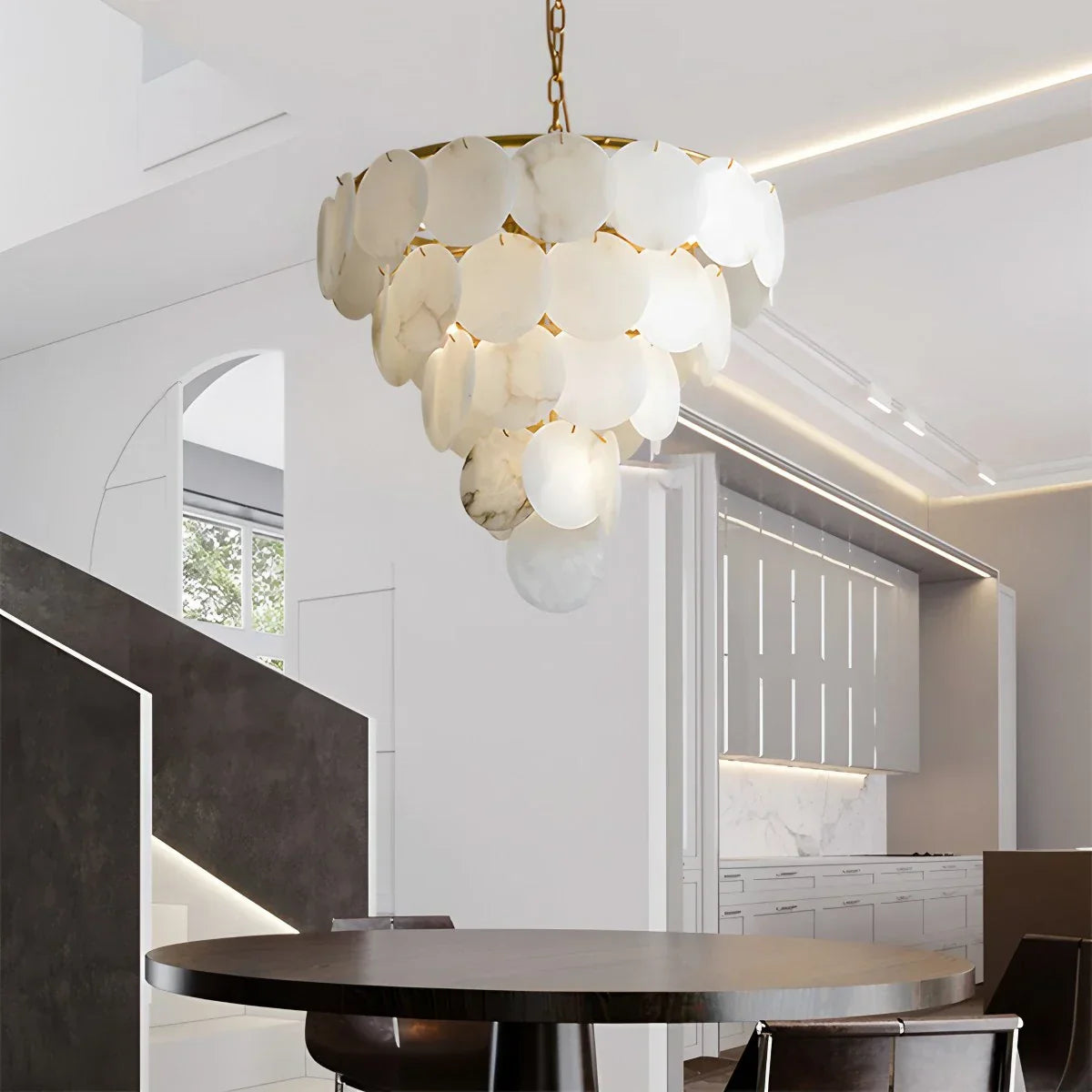 flairel Modern Round Shell Spanish Alabaster Chandelier