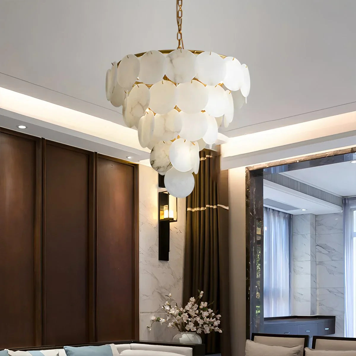 flairel Modern Round Shell Spanish Alabaster Chandelier