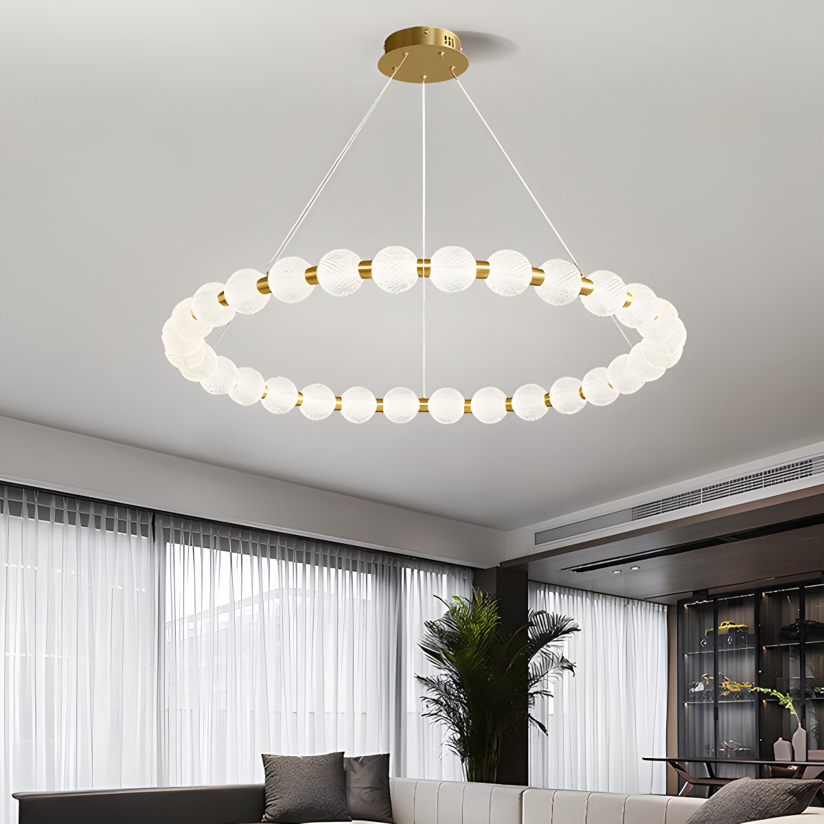 flairel Modern Ring Pearl Chandelier for Living Room