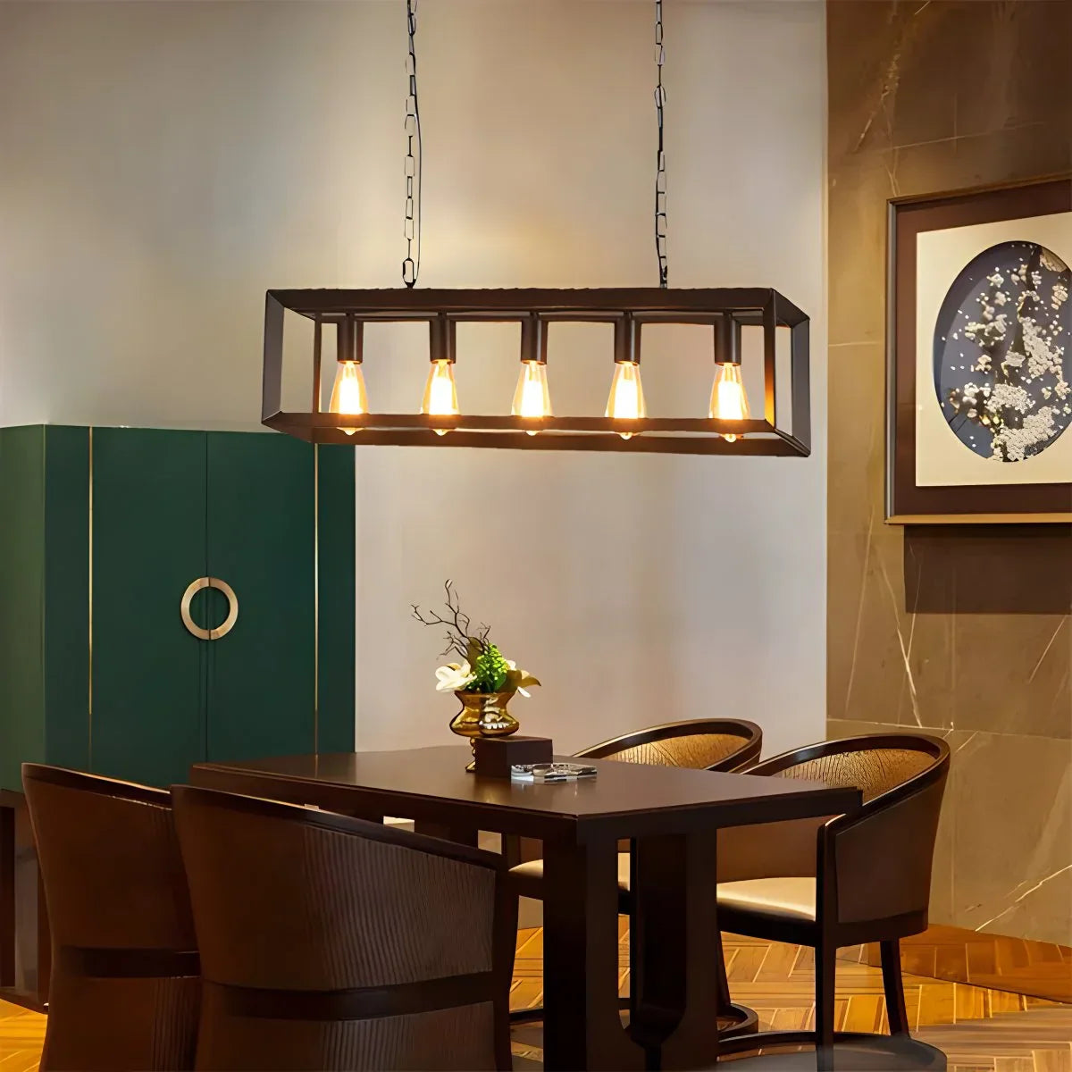flairel Rectangular Brass Pendant Lights for Dining Room