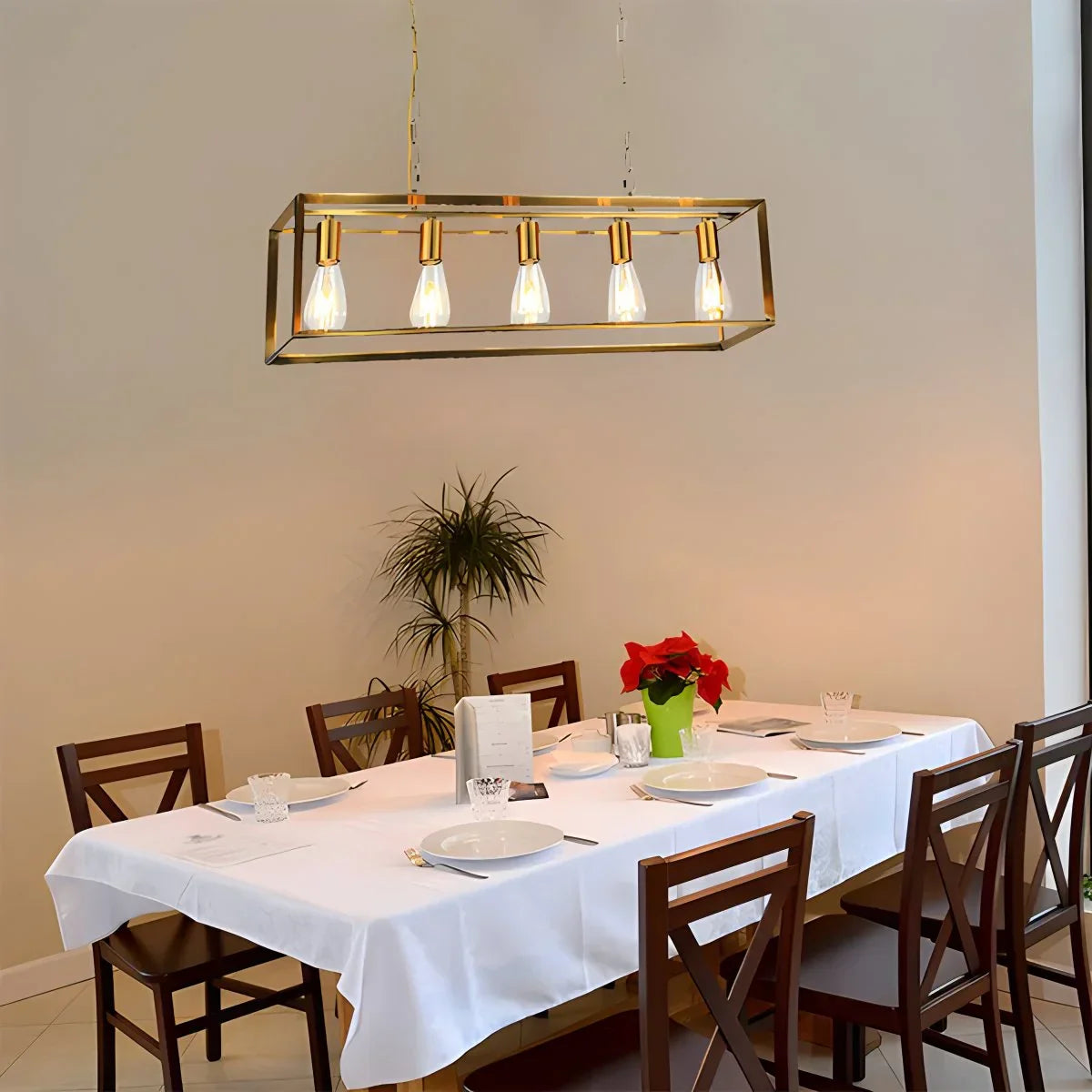 flairel Rectangular Brass Pendant Lights for Dining Room