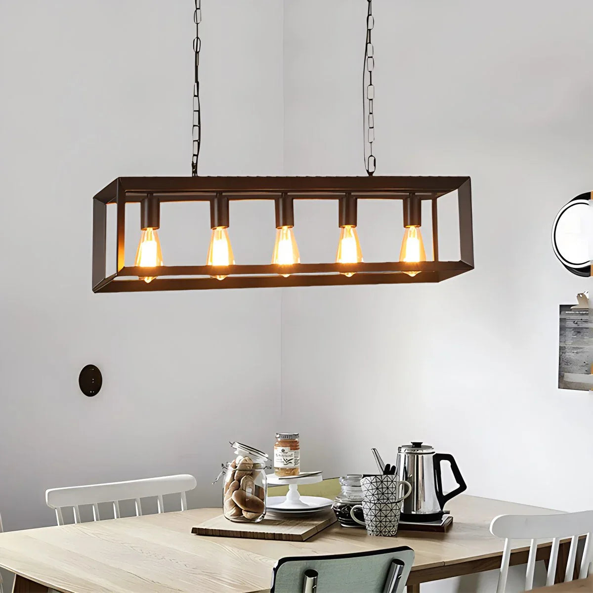 flairel Rectangular Brass Pendant Lights for Dining Room