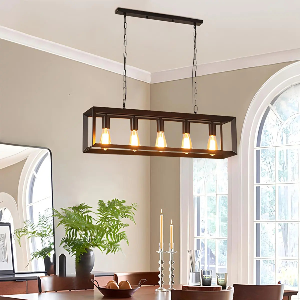 flairel Rectangular Brass Pendant Lights for Dining Room