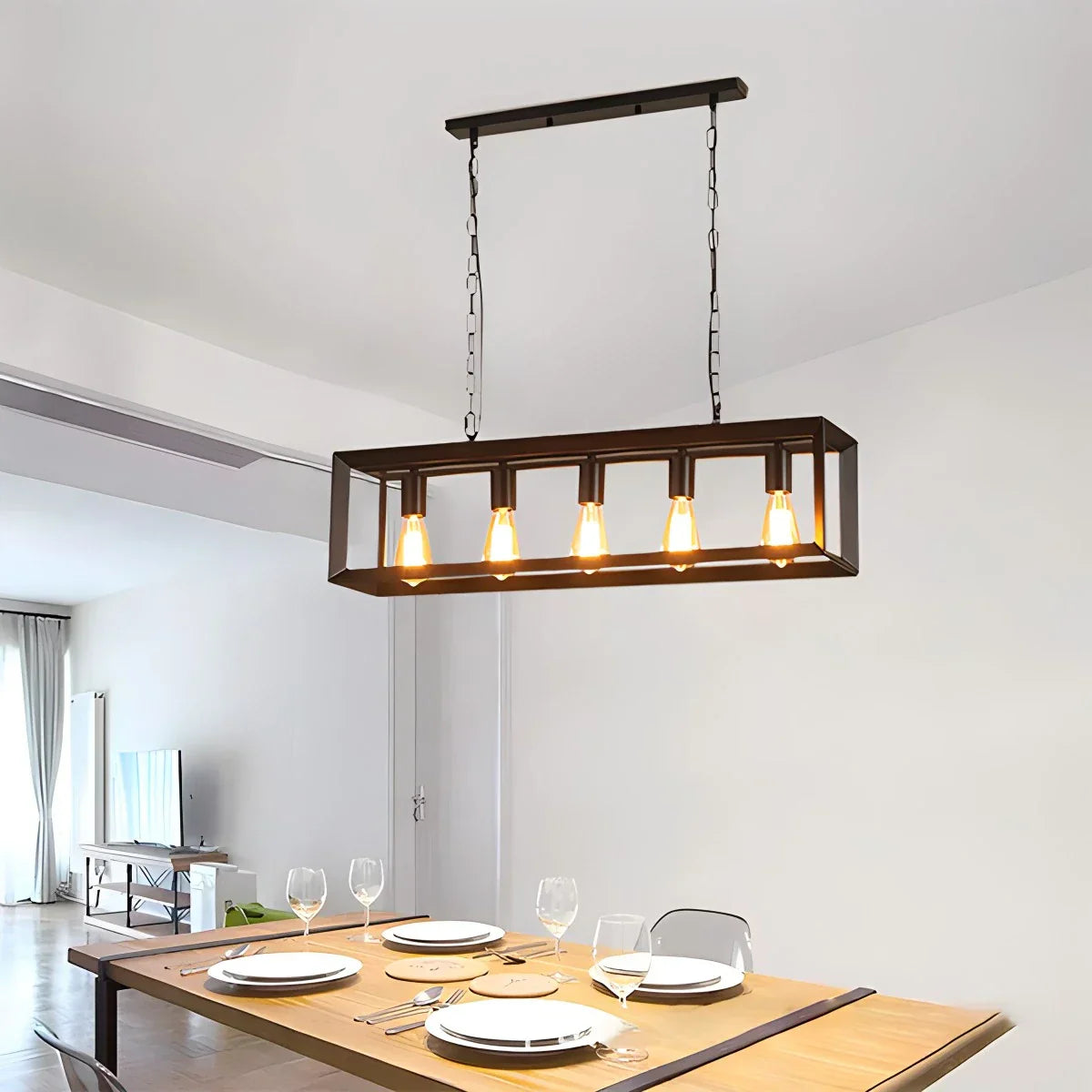 flairel Rectangular Brass Pendant Lights for Dining Room