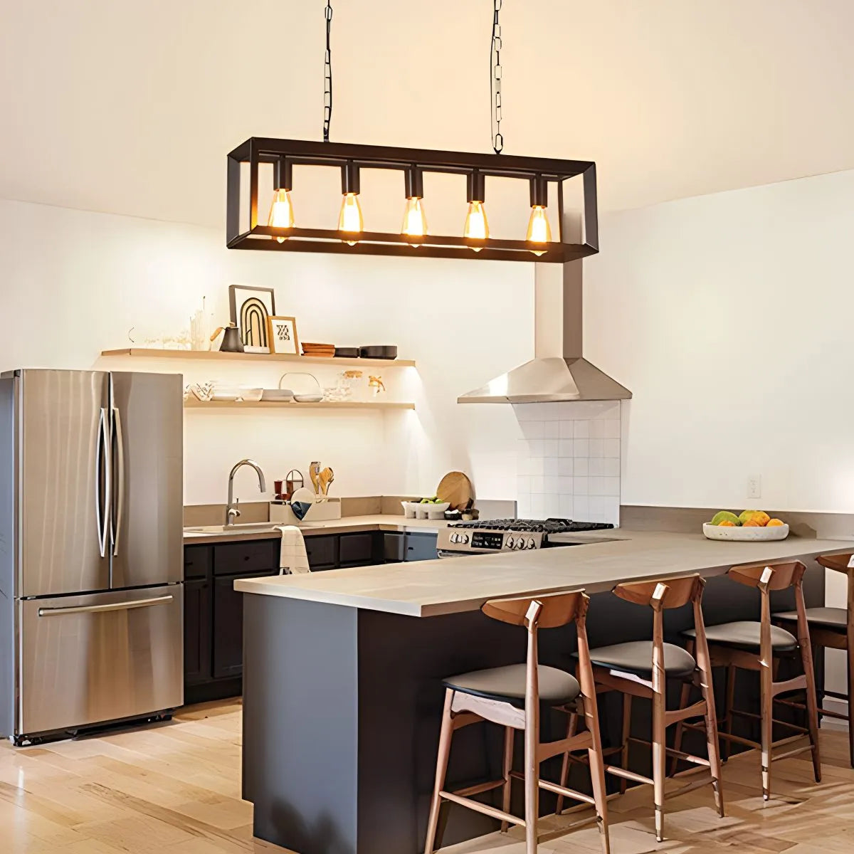 flairel Rectangular Brass Pendant Lights for Dining Room