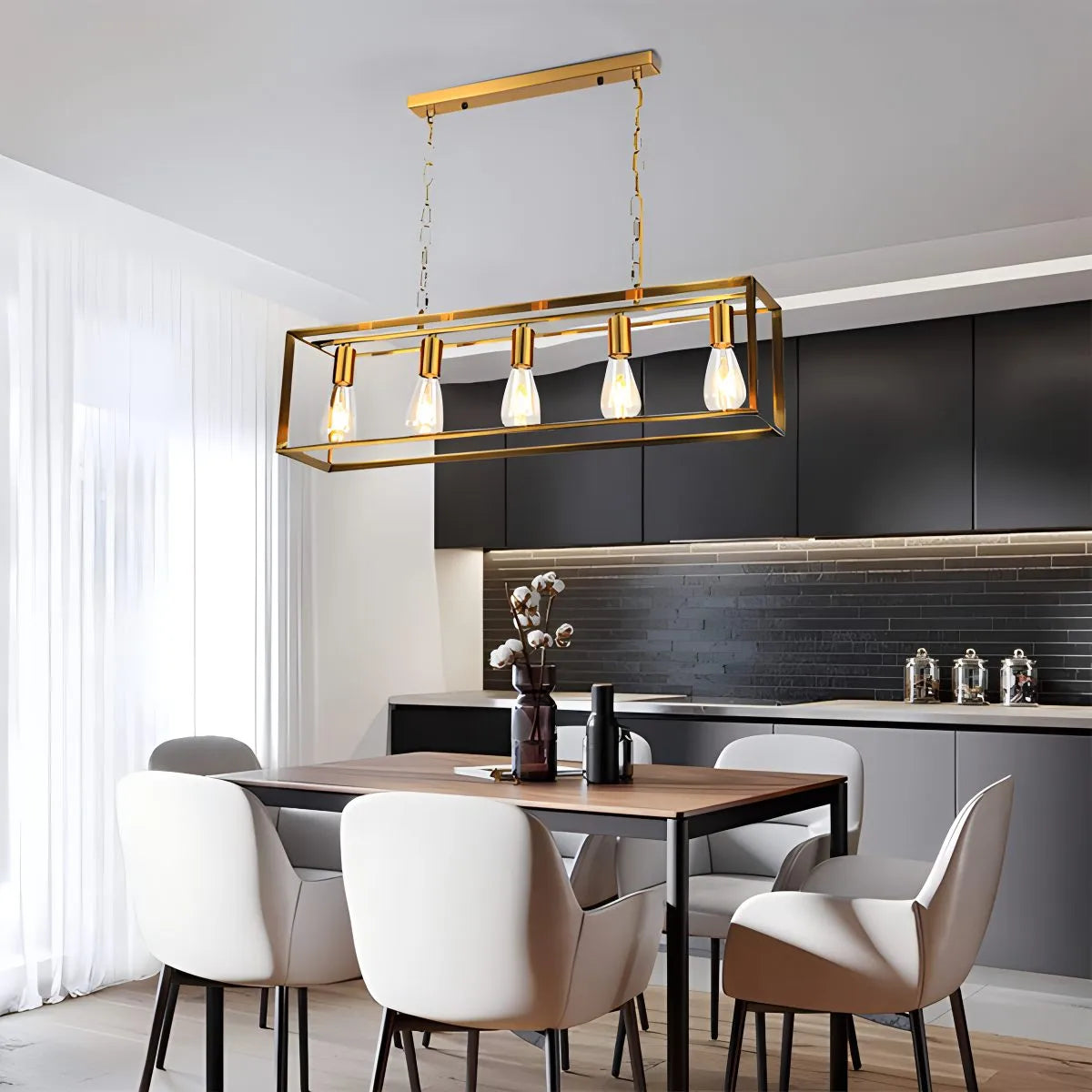 flairel Rectangular Brass Pendant Lights for Dining Room