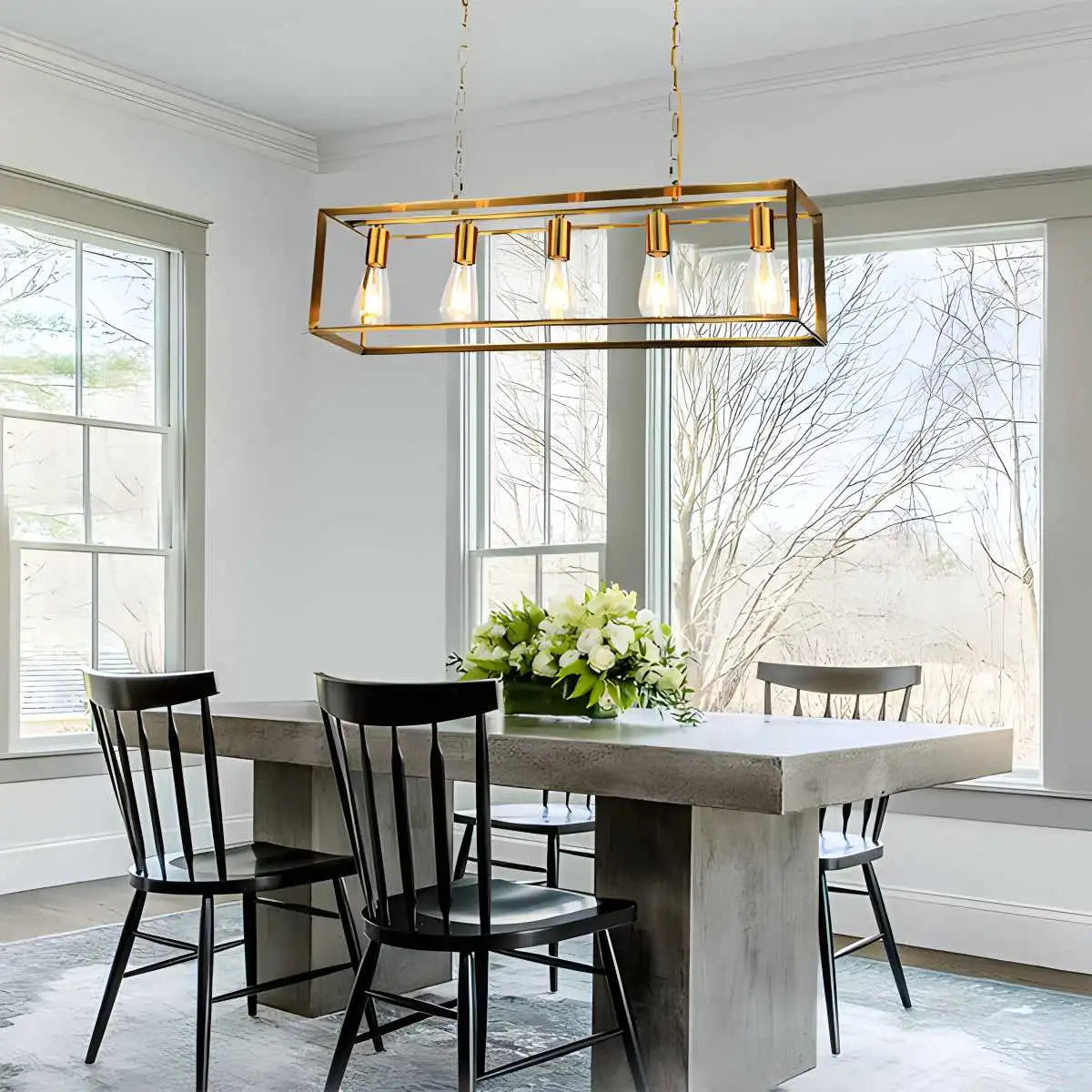 flairel Rectangular Brass Pendant Lights for Dining Room