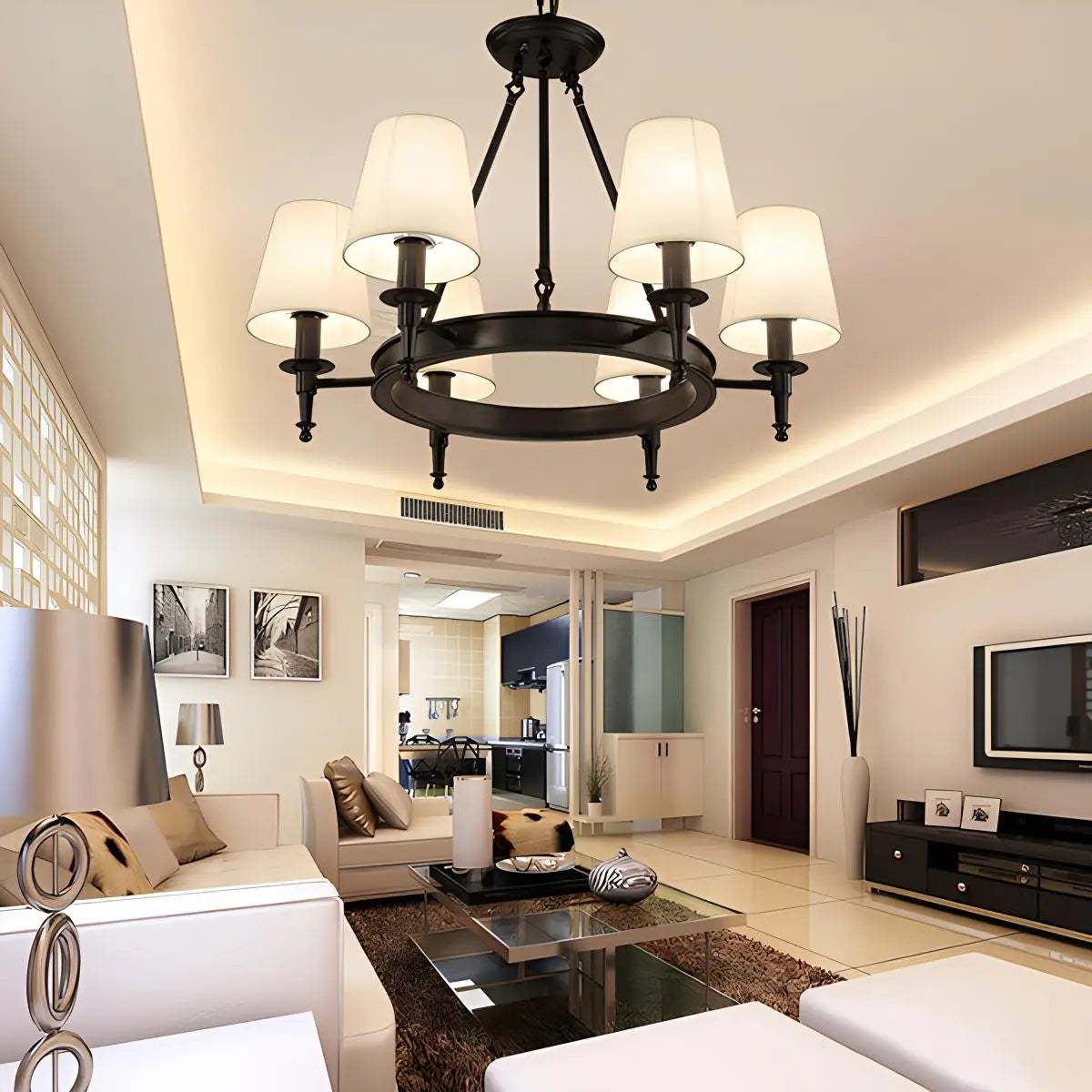 flairel Vintage Ring Metal Fabric Chandelier