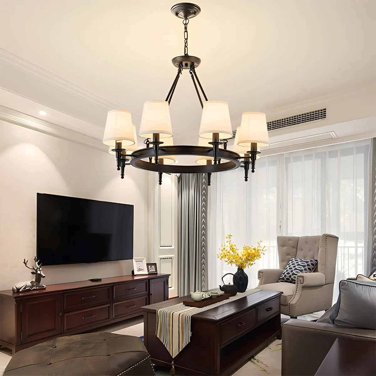 flairel Vintage Ring Metal Fabric Chandelier