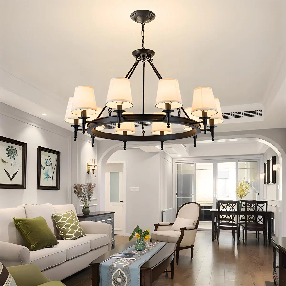 flairel Vintage Ring Metal Fabric Chandelier