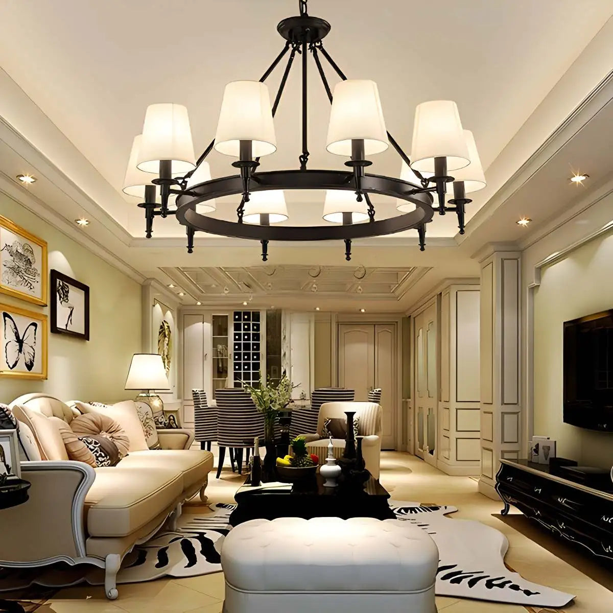 flairel Vintage Ring Metal Fabric Chandelier