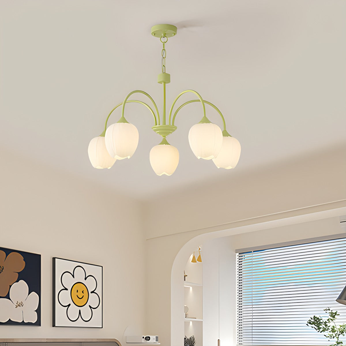 flairel French Romance Tulip Matcha Chandelier