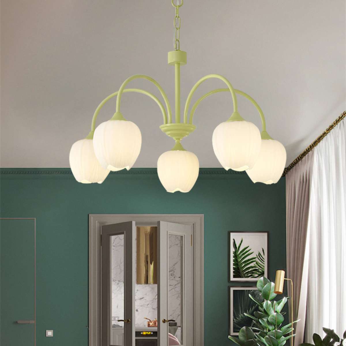 flairel French Romance Tulip Matcha Chandelier