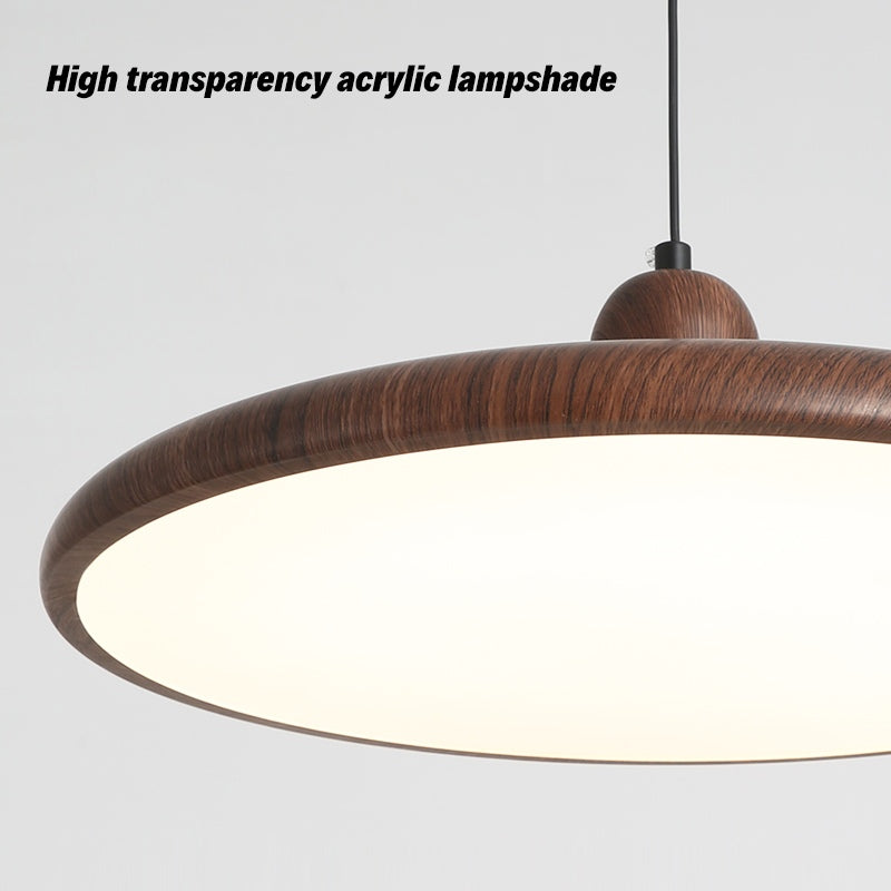 flairel Retro Walnut Color Round UFO Pendant Light