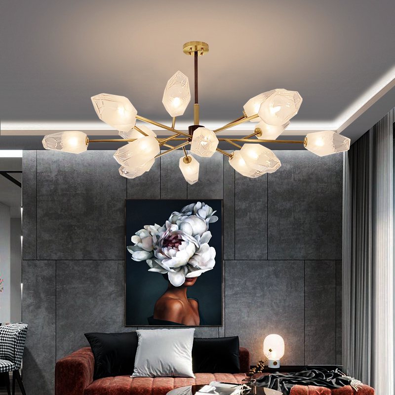 flairel Crystal Bud Copper Chandelier for Living Room