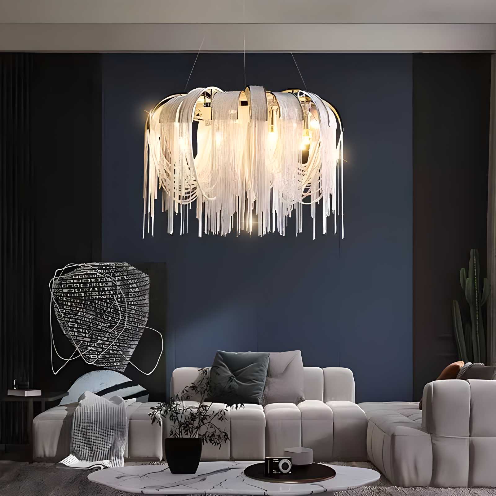 flairel Aluminum Tassel Chandelier for Living Room
