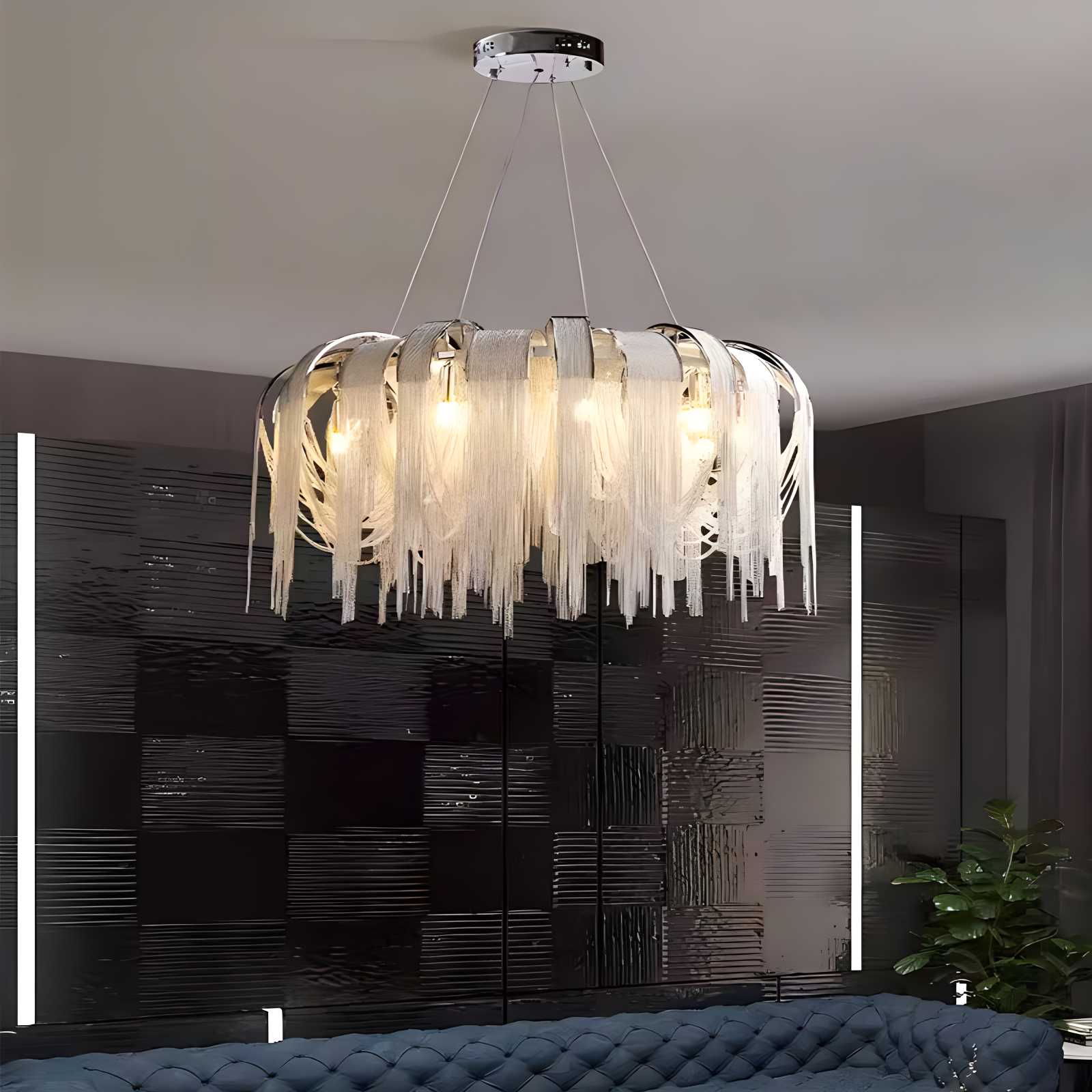 flairel Aluminum Tassel Chandelier for Living Room