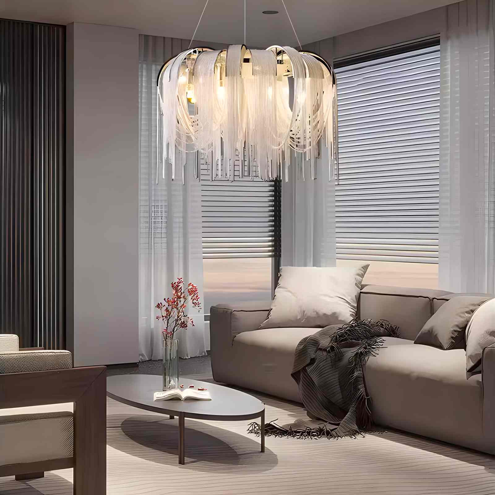 flairel Aluminum Tassel Chandelier for Living Room