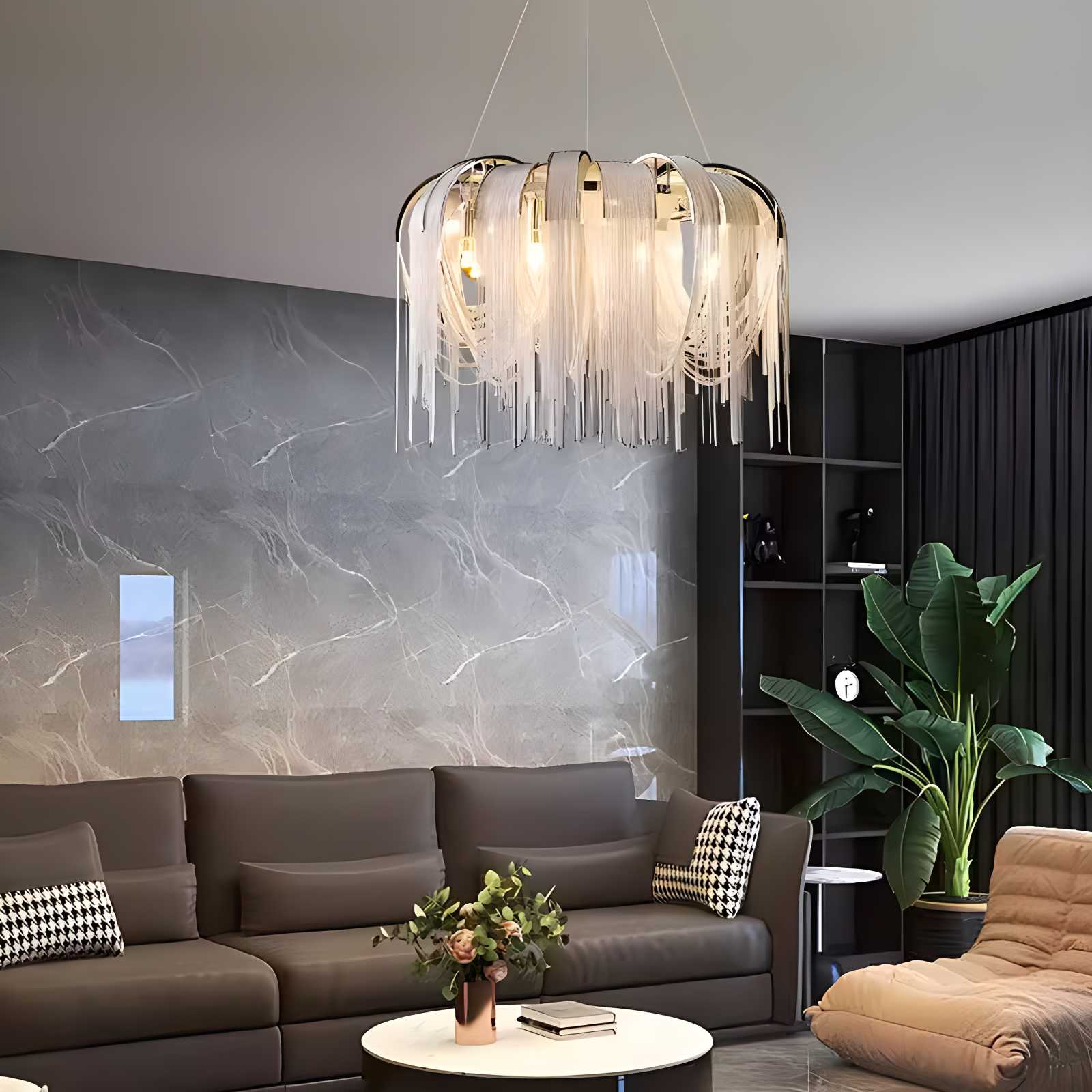 flairel Aluminum Tassel Chandelier for Living Room