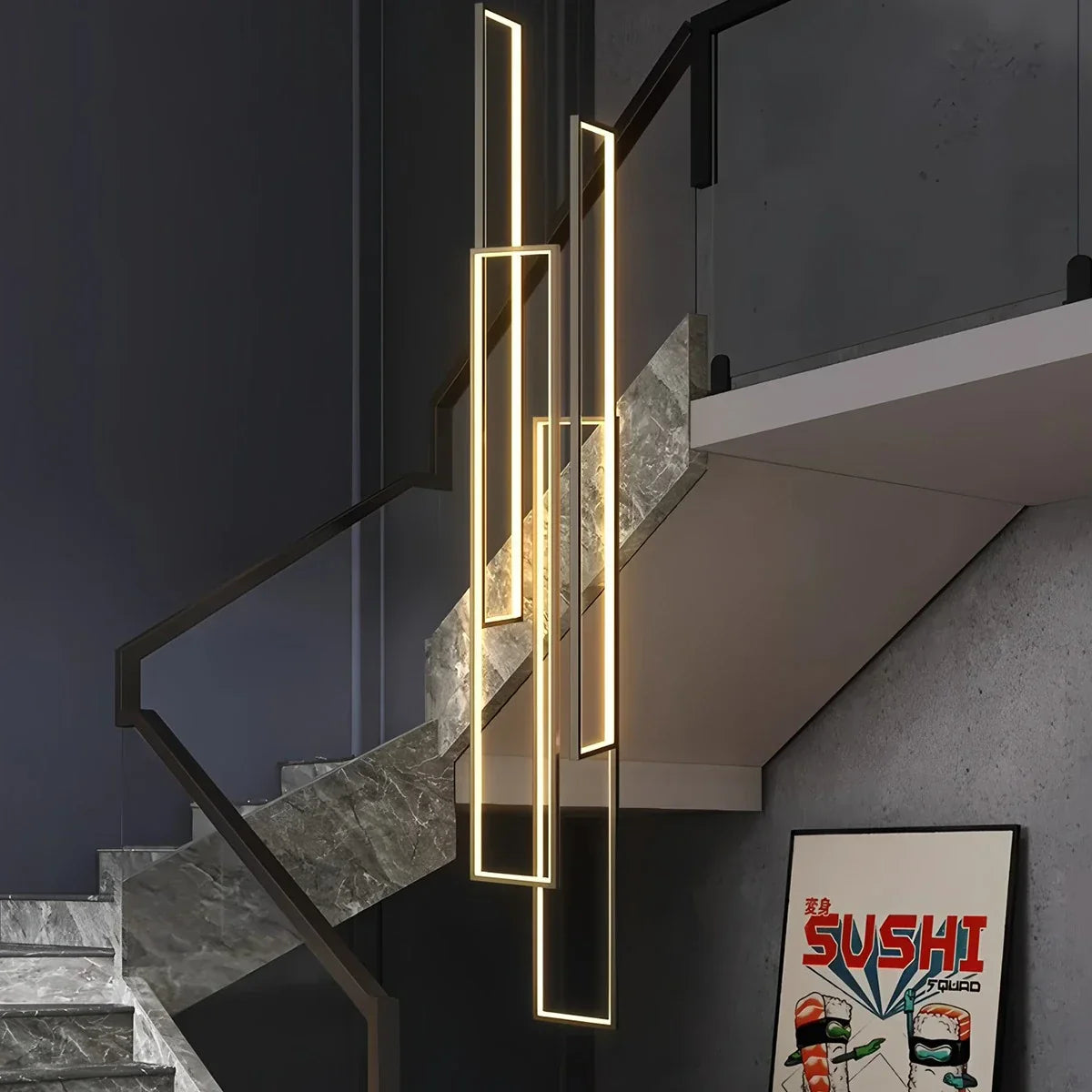 flairel Aldarj Rectangular LED Staircase Chandelier