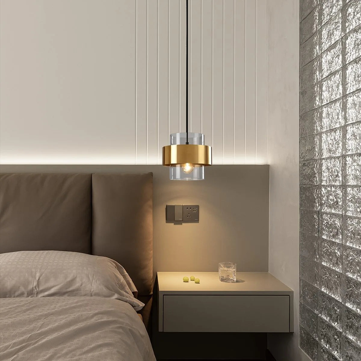 flairel Azenor Cylindrical Glass Pendant Light for Bedroom