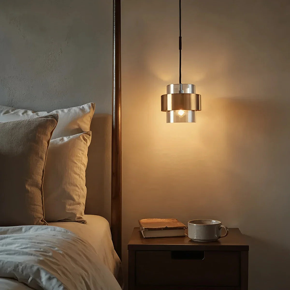 flairel Azenor Cylindrical Glass Pendant Light for Bedroom