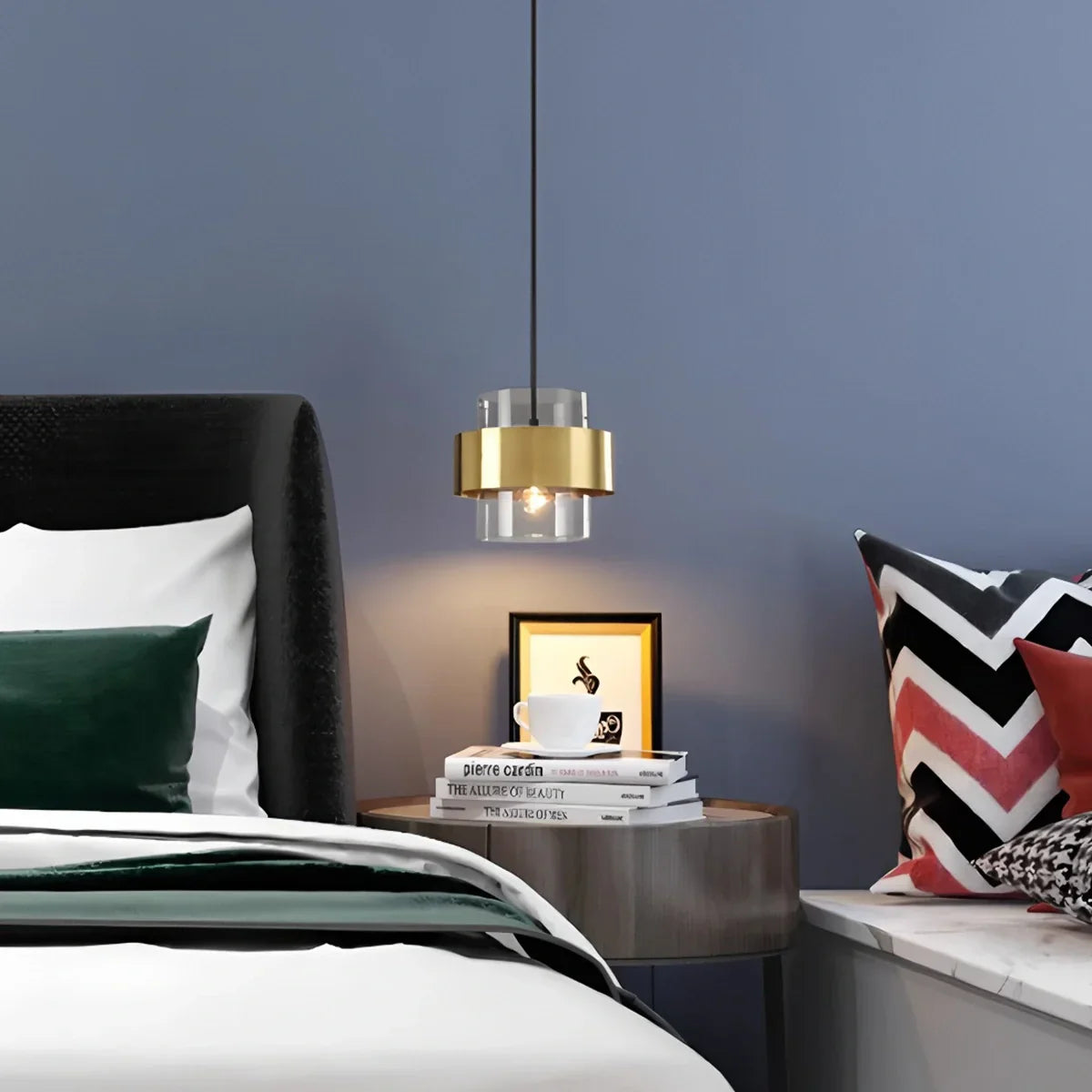flairel Azenor Cylindrical Glass Pendant Light for Bedroom