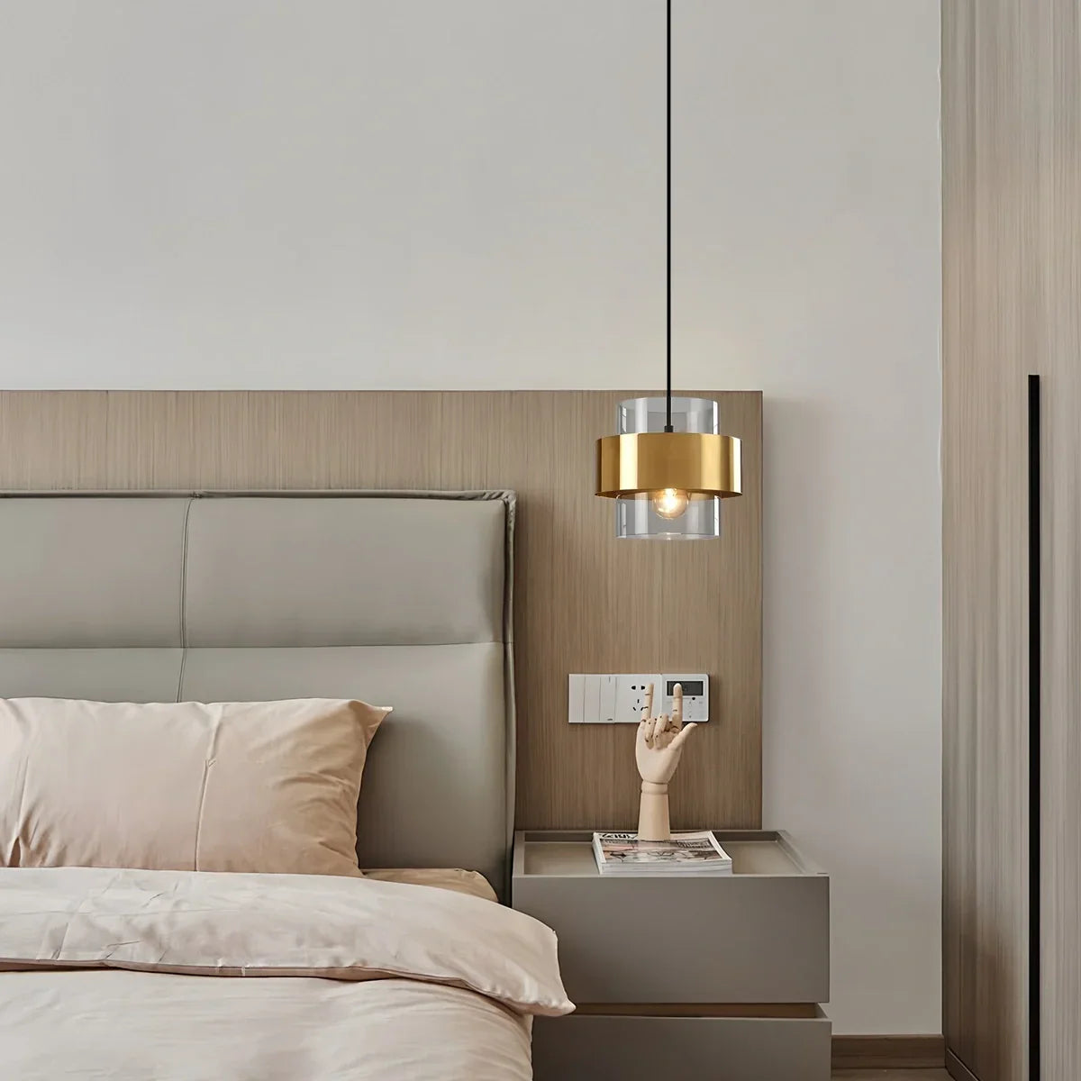 flairel Azenor Cylindrical Glass Pendant Light for Bedroom