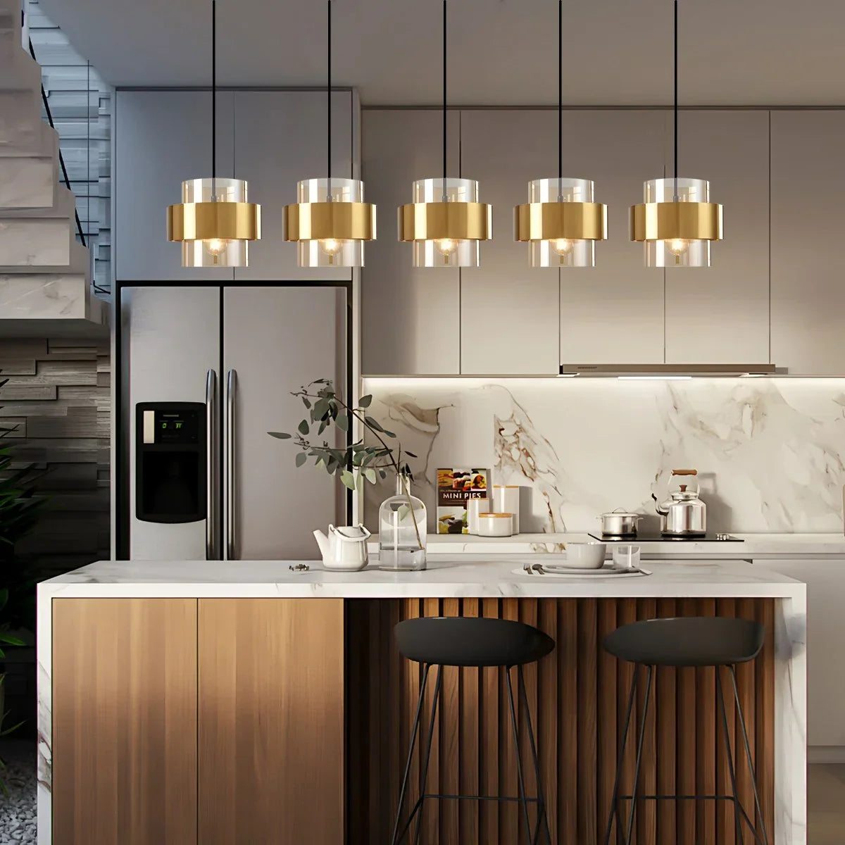 flairel Azenor Cylindrical Glass Pendant Light for Bedroom